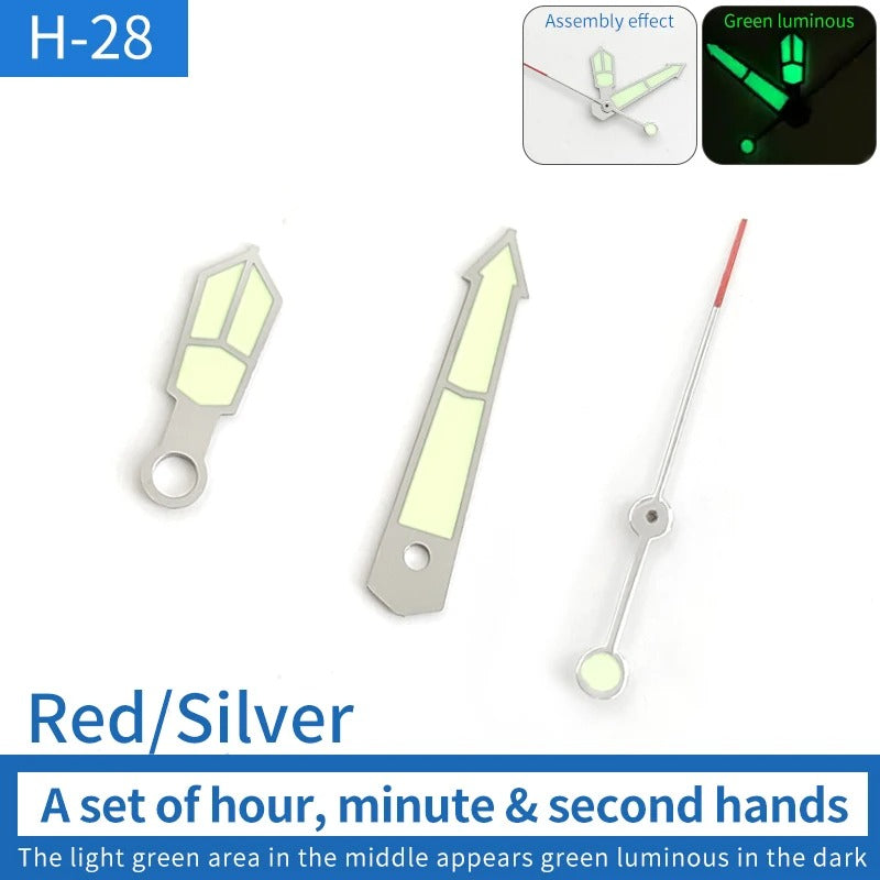 Red Pointed Vintage Green Lume Watch Hands Fit For Skx007/009 NH35 7009 6309
