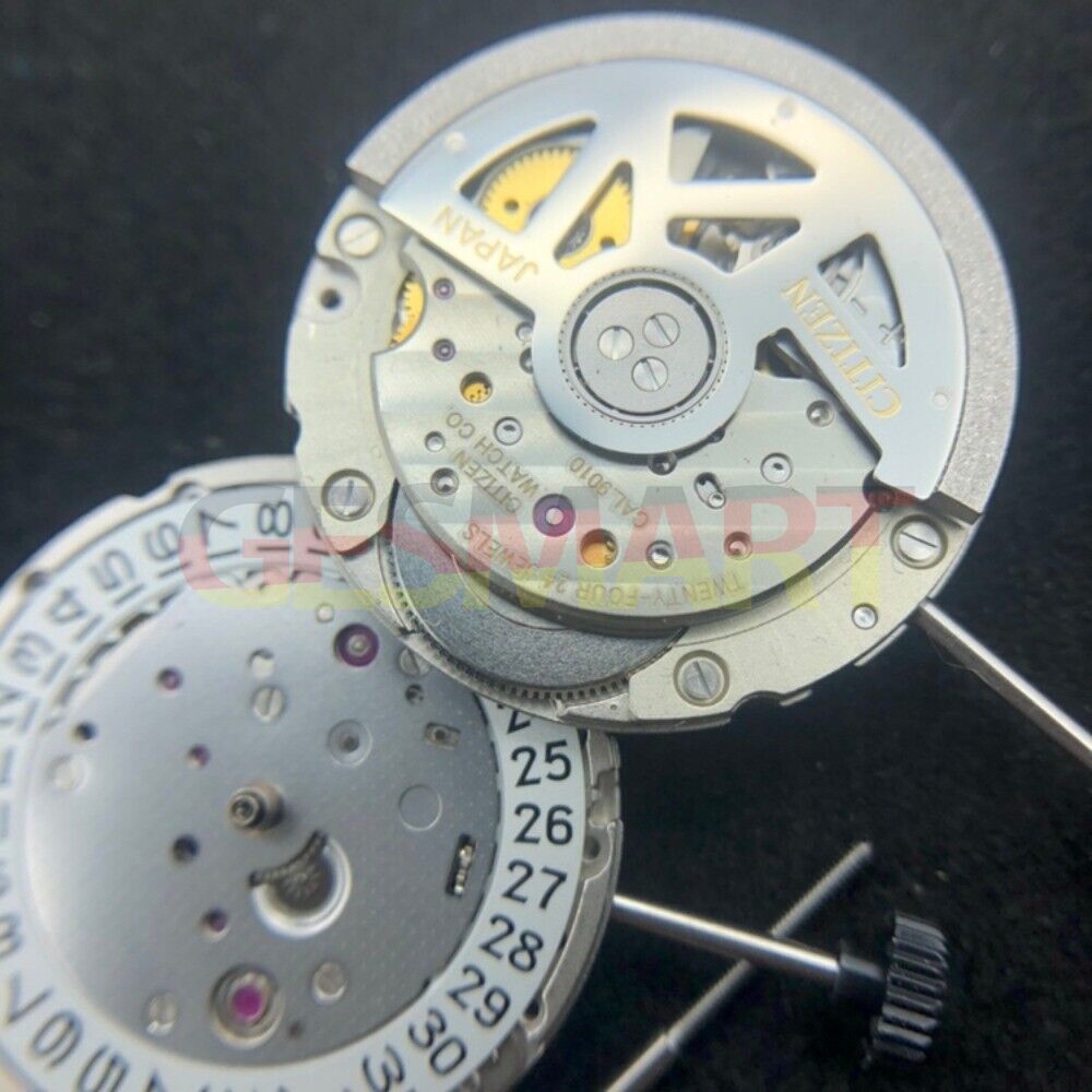 Miyota Citizen 9010 automatic watch movement, slim design, date display at 3 o'clock, precision timekeeping.