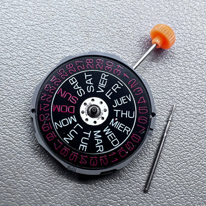Japan Miyota 1M02 Quartz Movement 3 Hands Black Disk Red Font Double Calendar