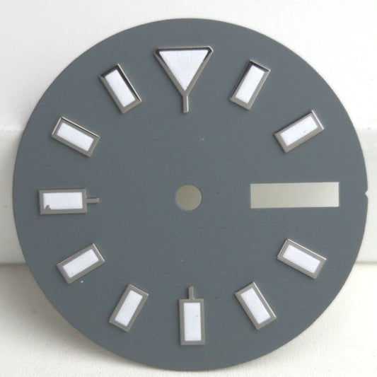 Grey 28.5mm Matted Silver Trim White Painted Nail Watch Dial For NH35 NH36