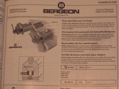 Bergeon 2021 watch vice with smooth parallel jaws for secure watch repair and adjustment.