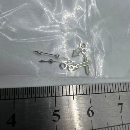 Luminous silver watch hands set by #1523, compatible with Miyota 2035 movement, sizes 12mm/10mm/7mm.