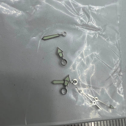Luminous silver watch hands for Miyota 2035, sizes 12mm, 10mm, 7mm, model 1523.