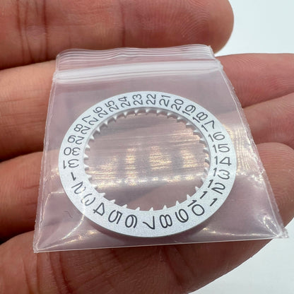 Vintage silver date disk wheel for NH36 NH35 watch movement, crown position 3.8, precise gear component.