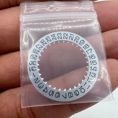 Vintage silver date disk wheel for NH36 NH35 watch movement, crown at 3.8, precision gear.