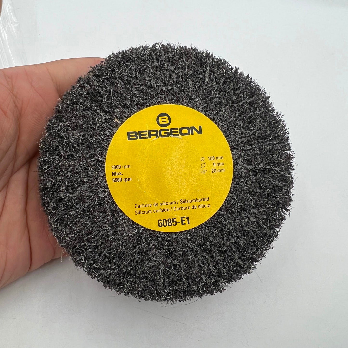 Bergeon 6085-E1 satin metal finishing wheel for watch polishing and surface refinement.