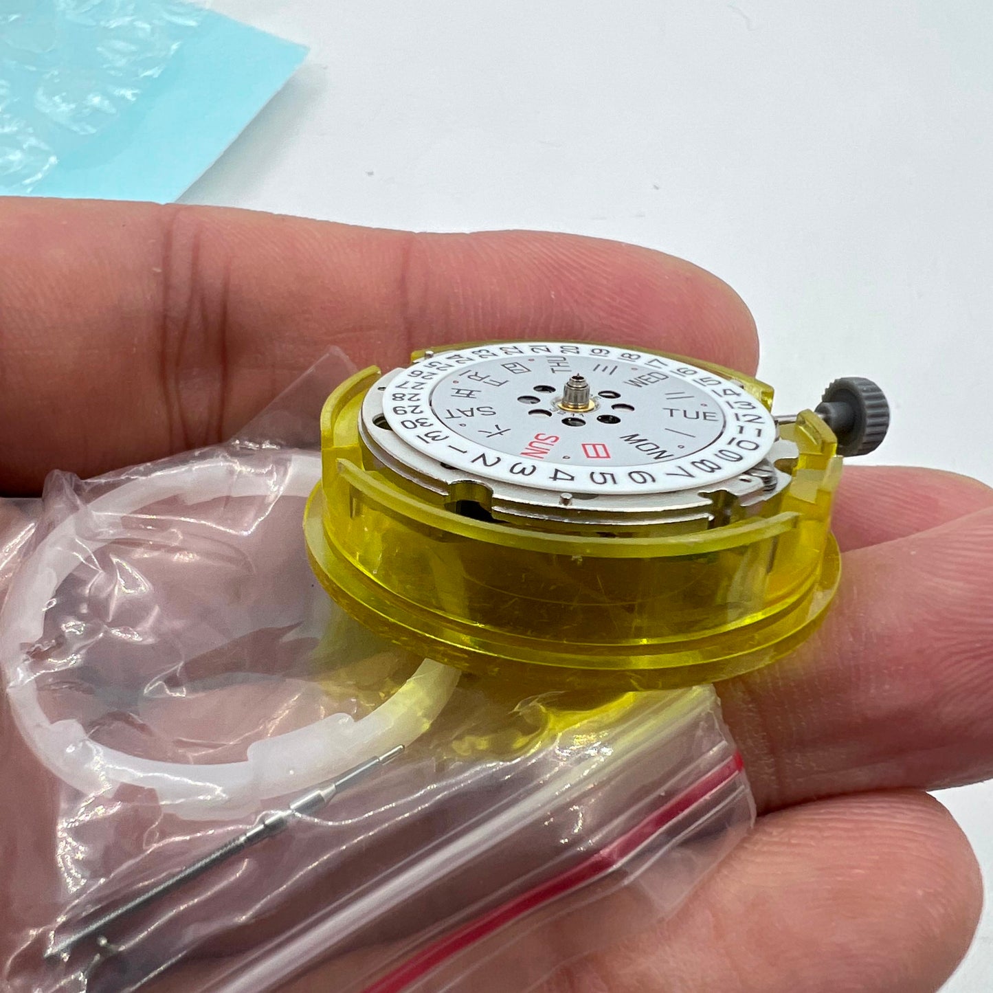 Miyota Citizen 8205 automatic watch movement with silver finish for precise mechanical timekeeping.