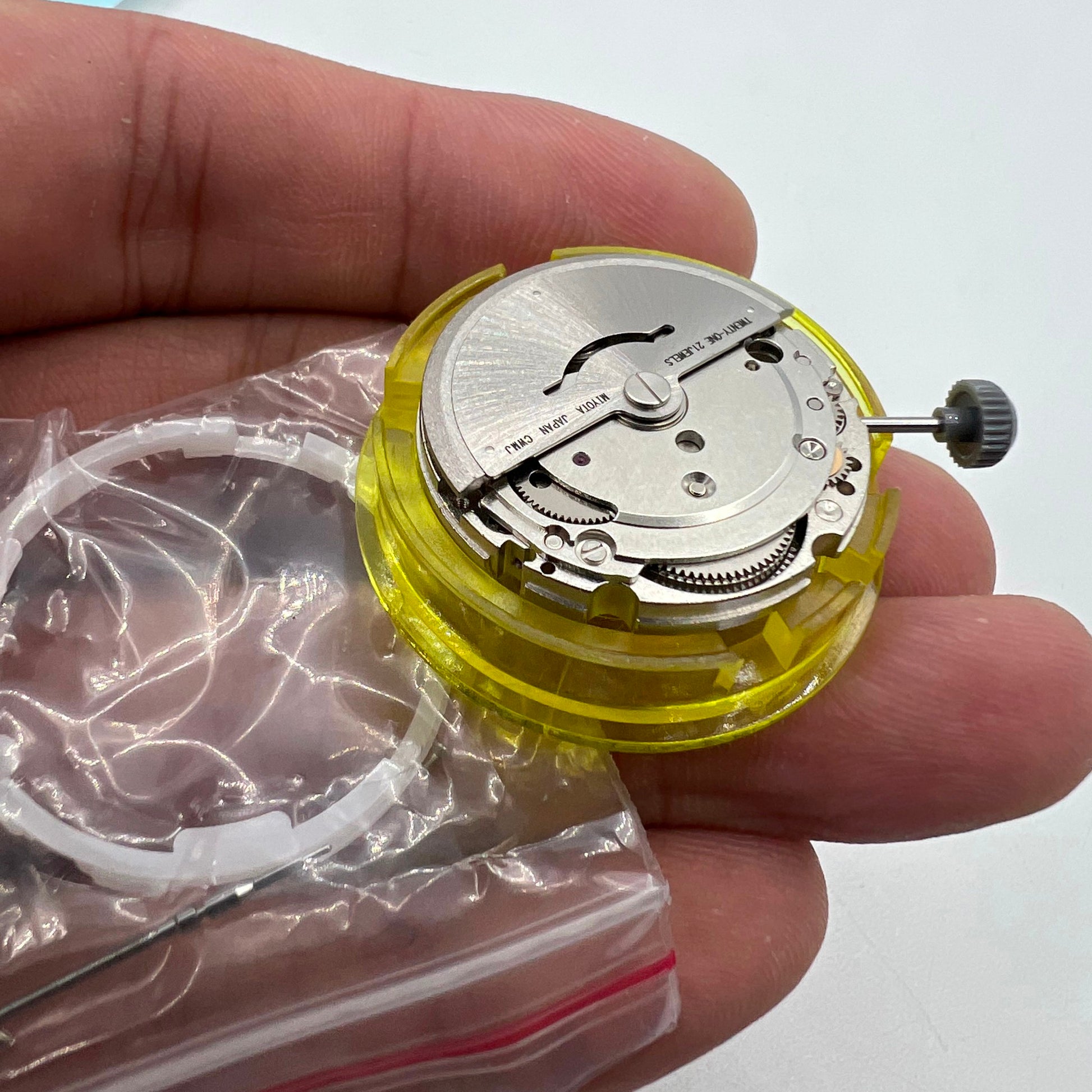 Miyota Citizen 8205 automatic watch movement, silver plated finish, precise mechanical timekeeping.