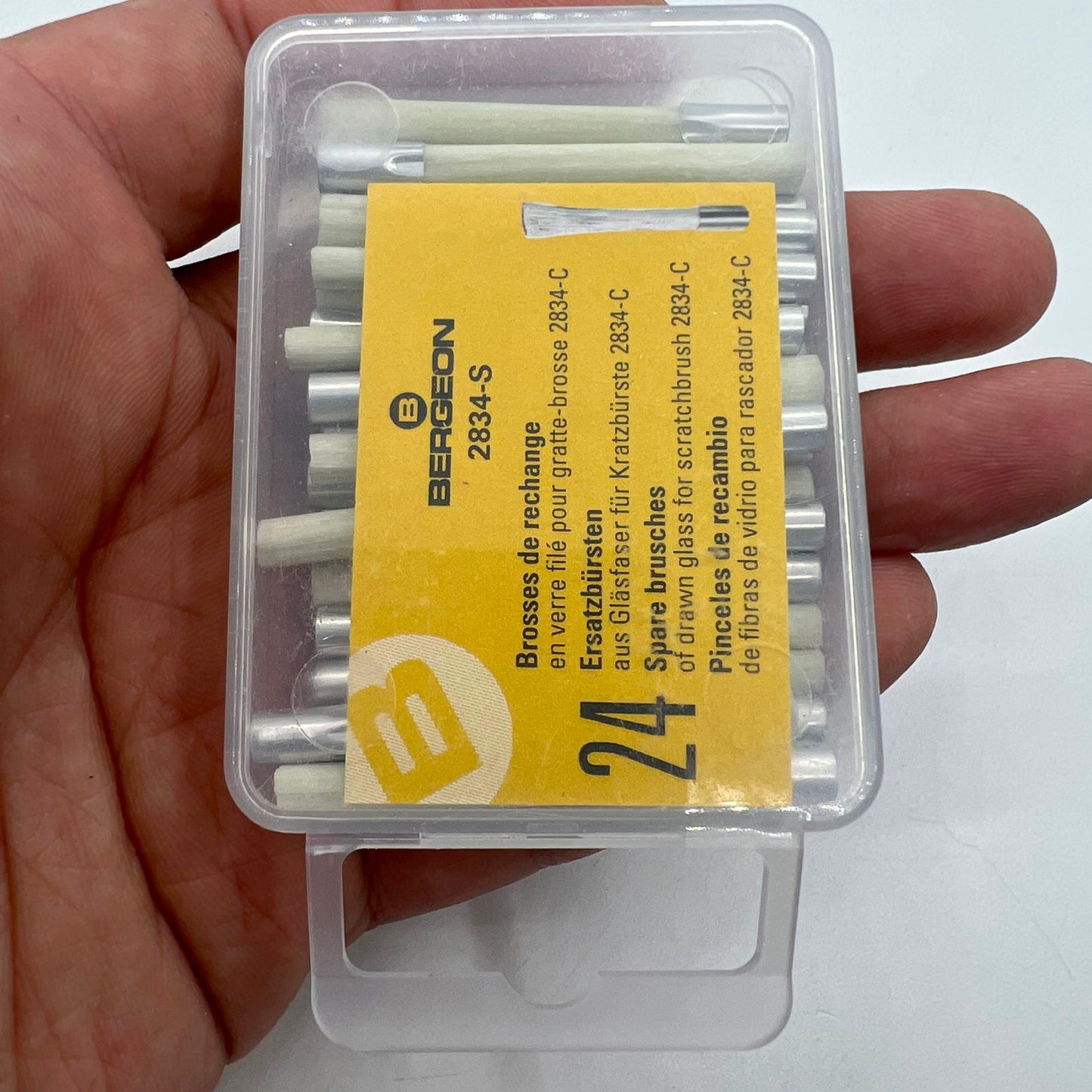 Bergeon 2834-S glass fibre brush refills, pack of 5 for precise watch accessory cleaning and scratch removal.