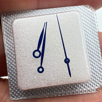 Blue plated watch hands for Epson VJ32 movement, stylish 8x13x13mm design, no lume, precision fit.