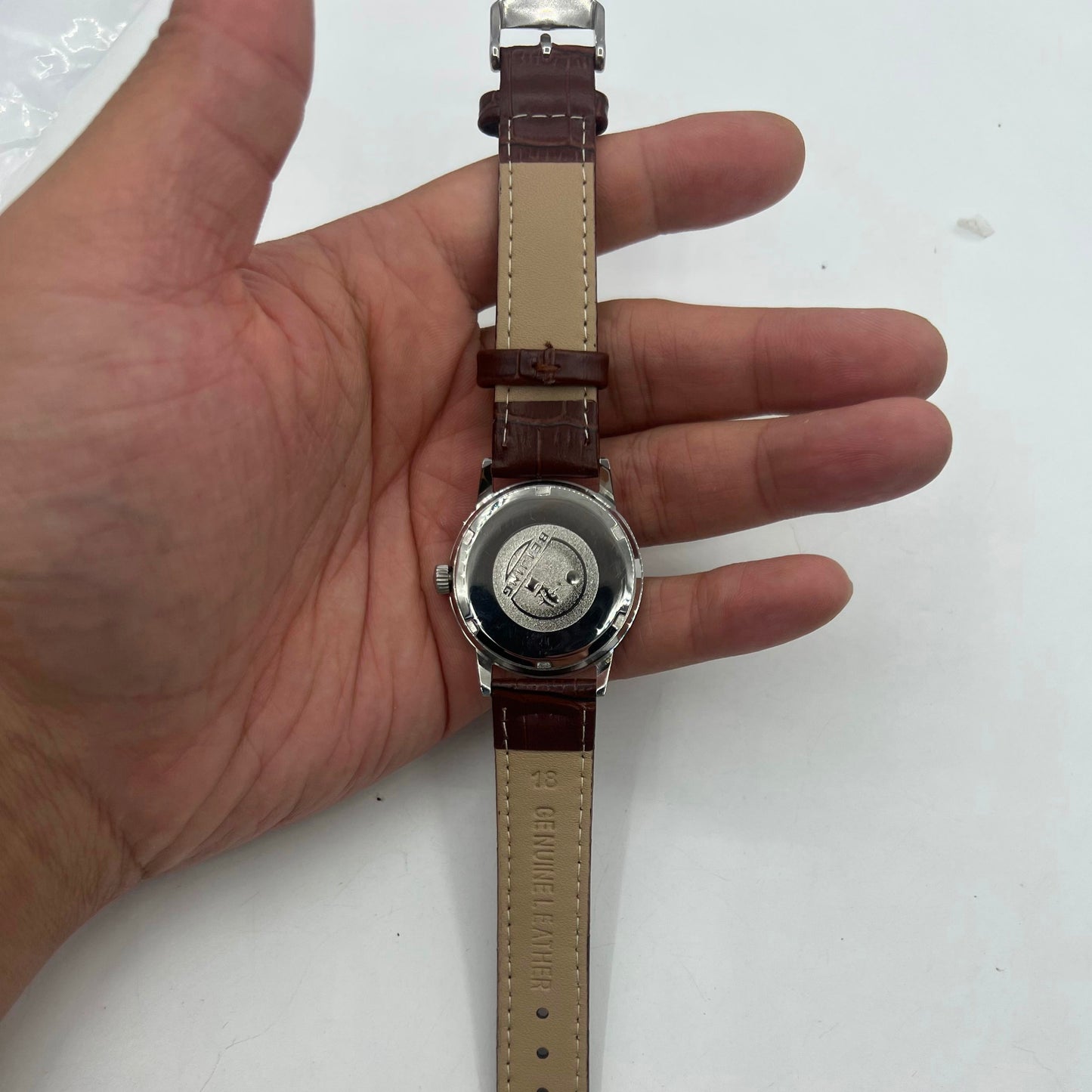 Beijing 36mm Double Rhomb silver manual watch with classic design and silver hour markers.