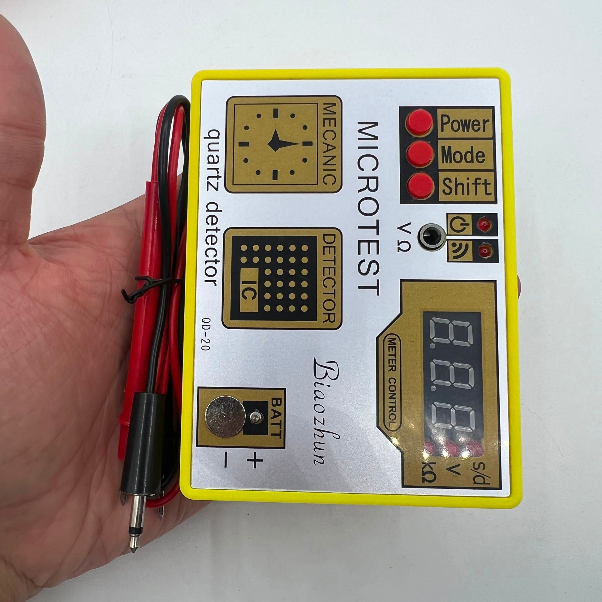 QD-20 Quartz Movement Tester, watch maintenance tool measuring battery life accurately.