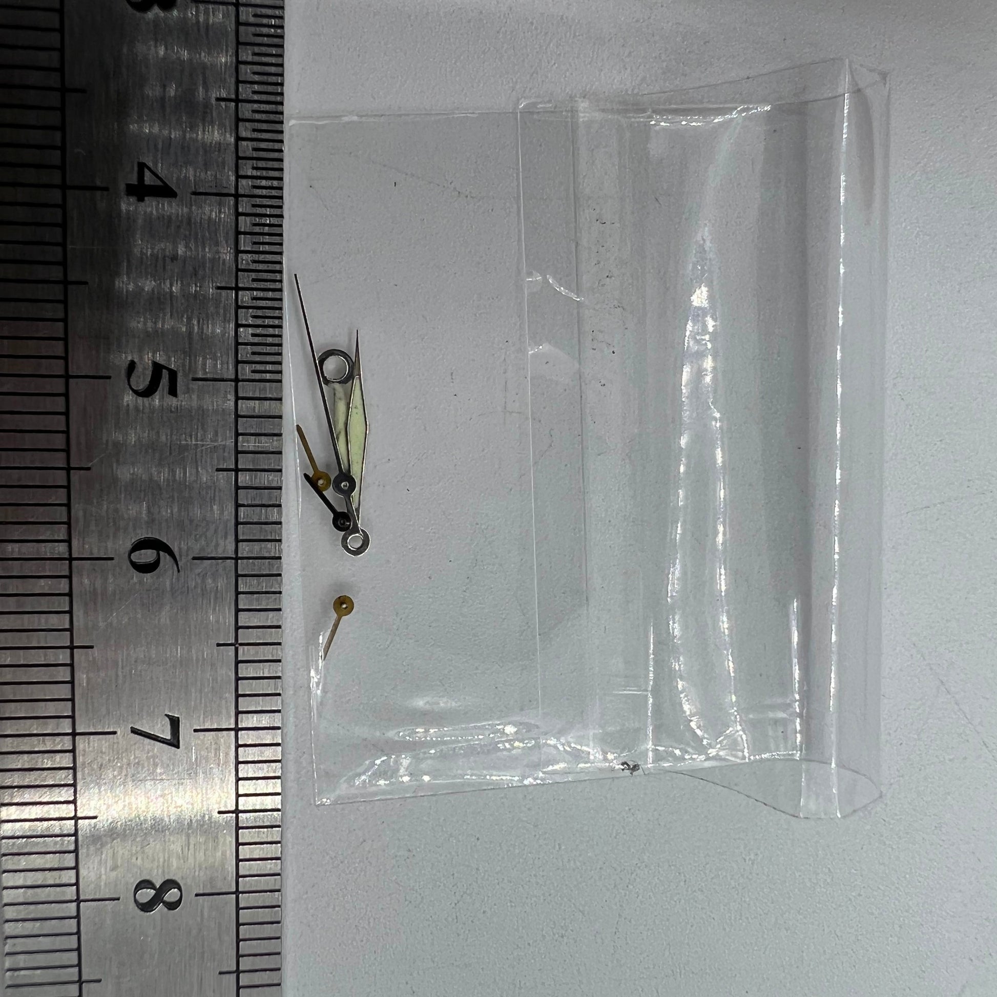 Silver-trimmed green lume watch hands for Miyota OS60 movement with precise 15x13x9mm size, Brand included.