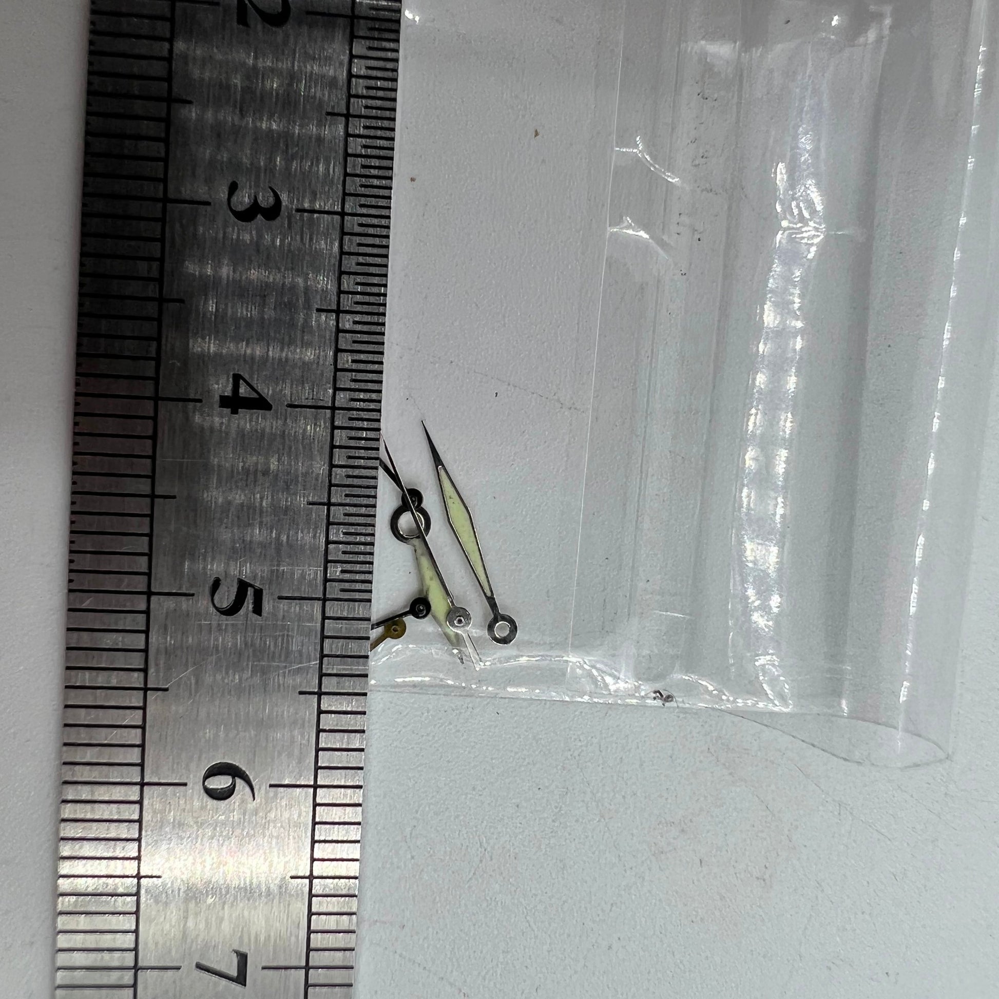 Silver-trimmed green lume watch hands for Miyota OS60 movement with precise 15x13x9mm size, Brand included.