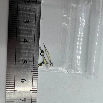 Silver-trimmed green lume watch hands for Miyota OS60 movement with precise 15x13x9mm size, Brand included.