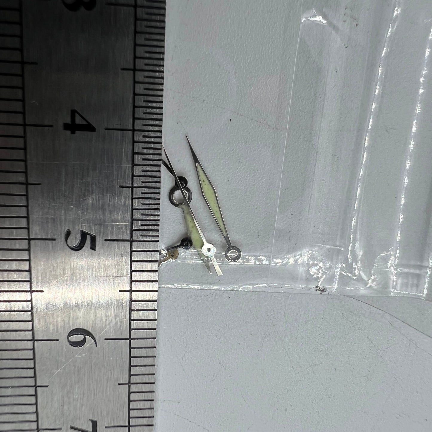 Silver-trimmed green luminous watch hands for Miyota OS60, precise 15x13x9mm size by BrandName.