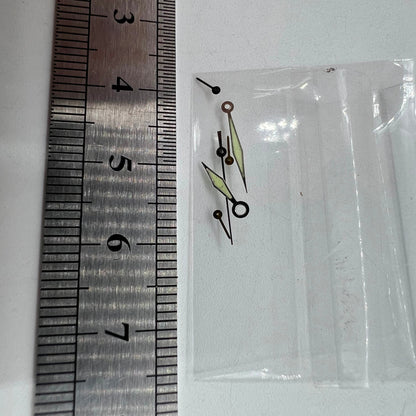 Silver-trimmed green luminous watch hands for Miyota OS60, precise fit 15x13x9mm.