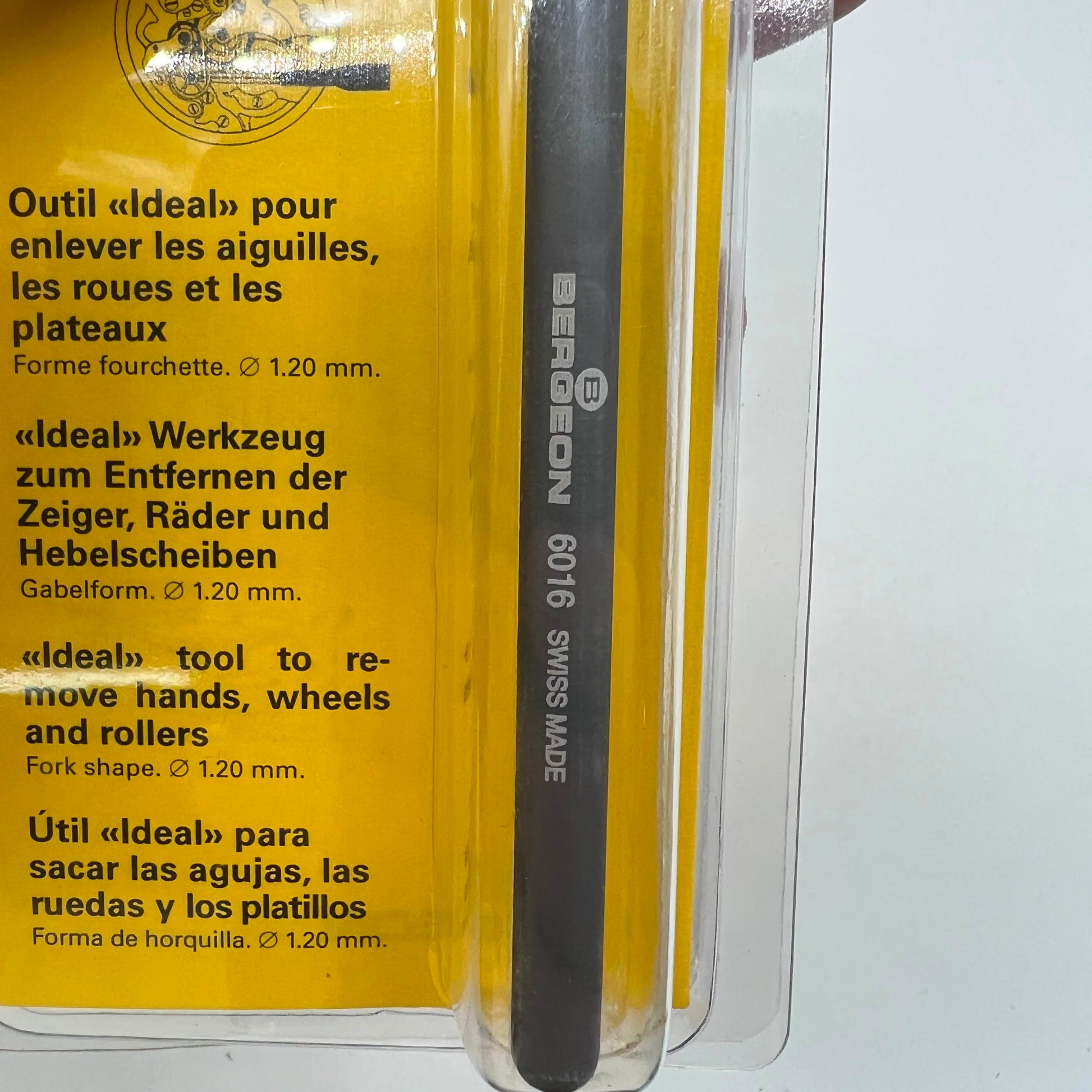 Bergeon 6016 watch hand remover tool for precise extraction of hands and wheels in watch repair.