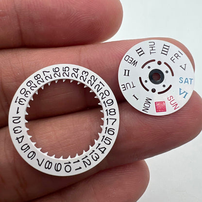 White date and week disk wheel featuring Roman and English fonts for NH36 movement watch accessories.