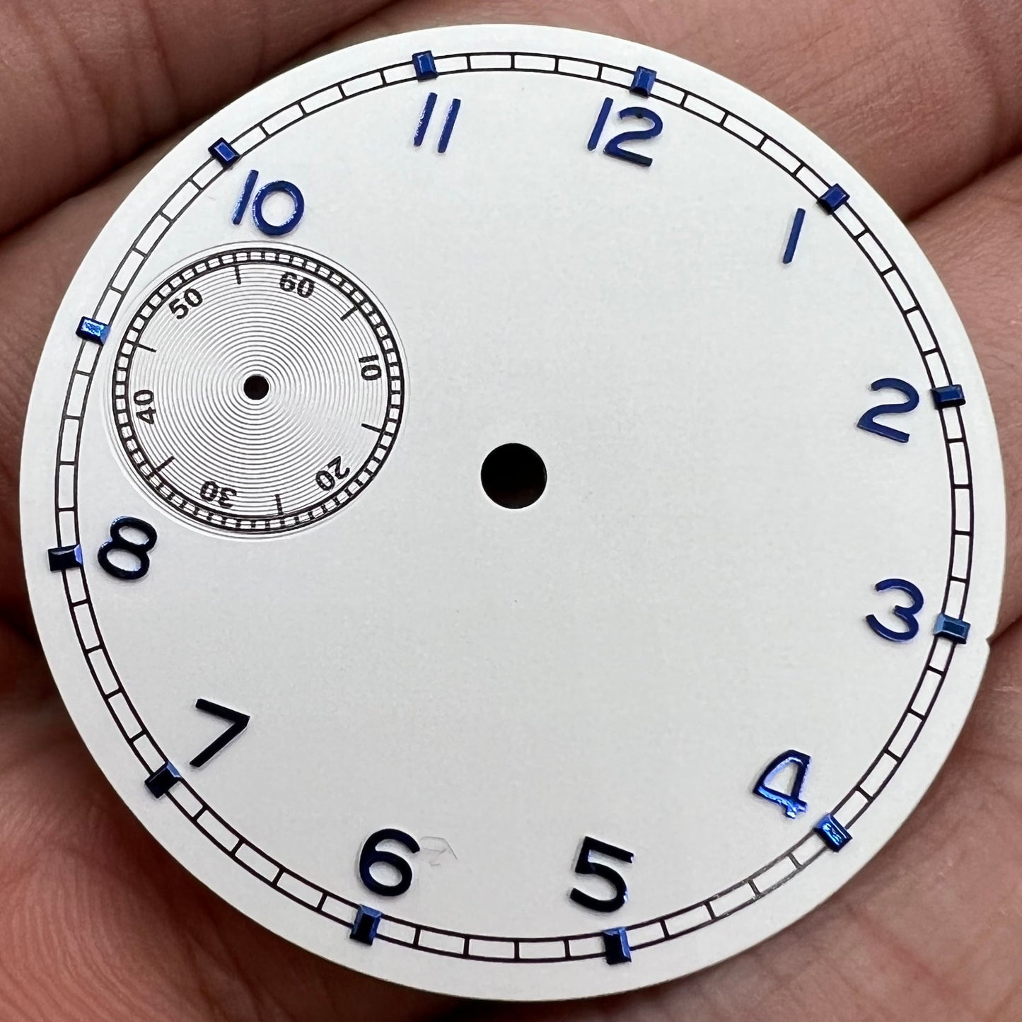 White 37mm pilot watch dial for ETA 6497 movement, no logo, BP08 model, ideal for custom timepieces.