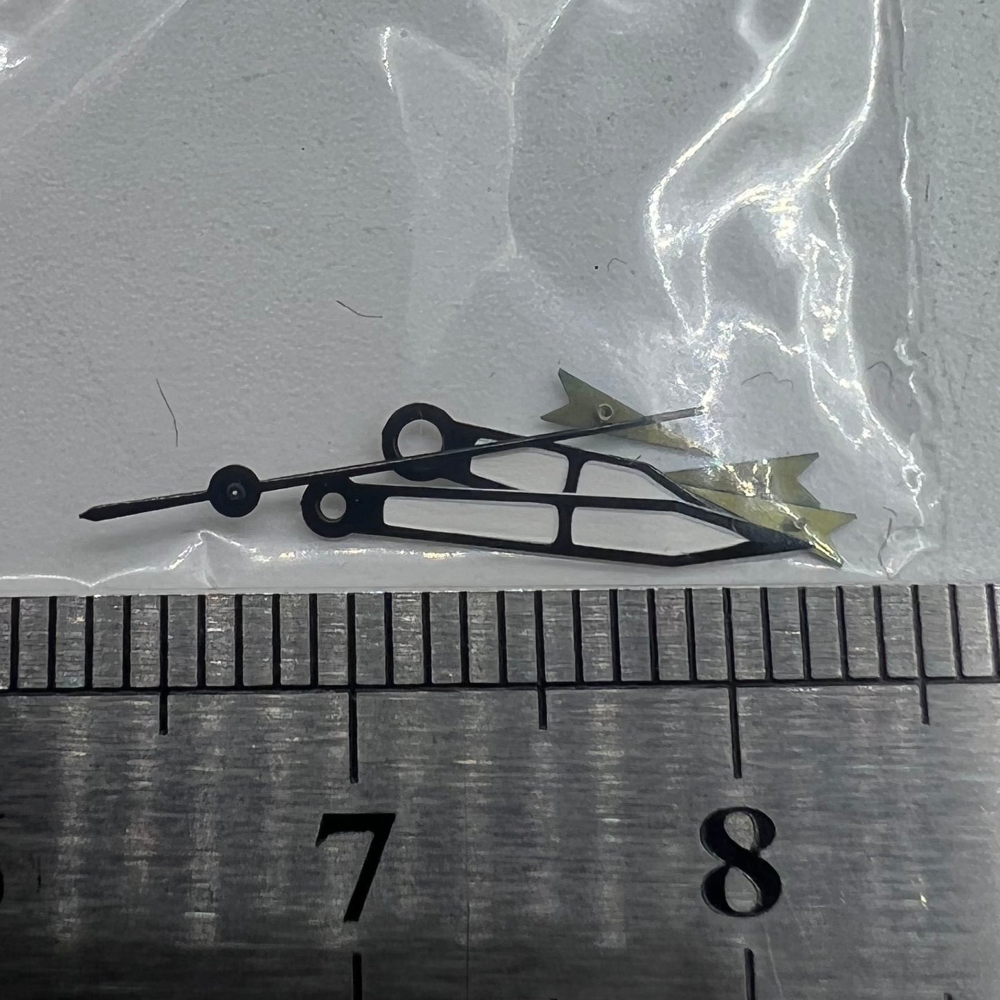 Dark blue arrow-shaped 13mm watch hands for Miyota OS, precise timing.