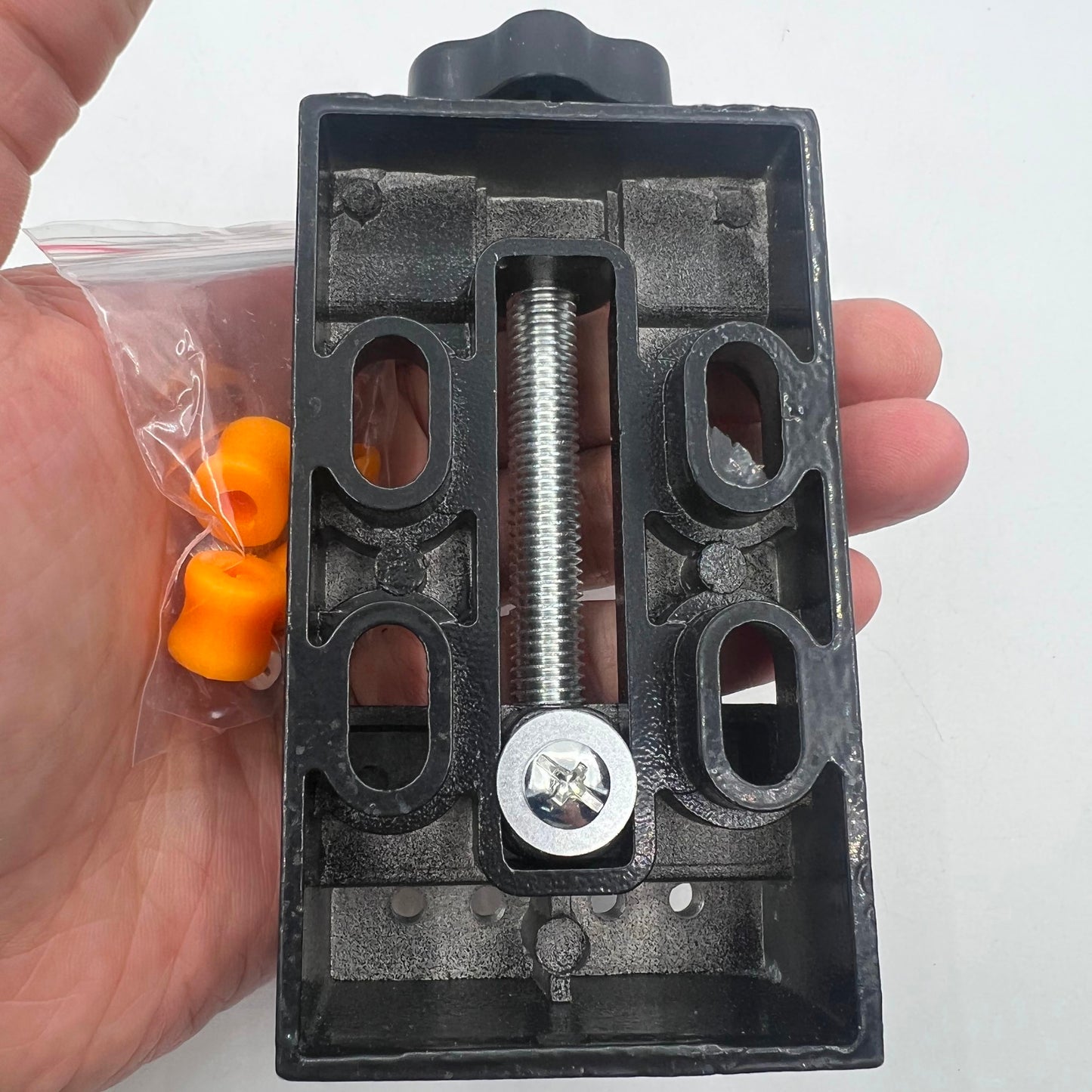 Mini electric drill with flat vice and clip opening table clamp, ideal for precise jewelry crafting.