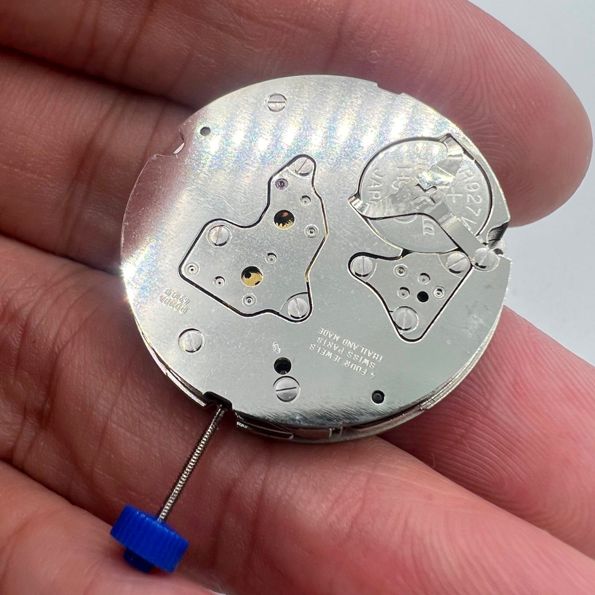 Ronda 4120B Quartz watch movement featuring black disk wheel for accurate timekeeping and durability.