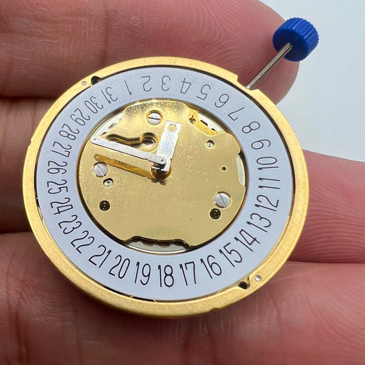 Swiss Made Ronda 5030D quartz watch movement with date display at 6 o'clock for precise timekeeping