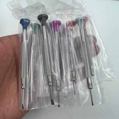 Bergeon 30081-S10 ergonomic watchmakers screwdrivers set with rotating stand for precise watch repair tasks.