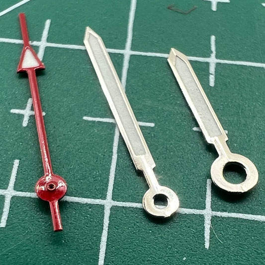 Green luminous red second watch hands set compatible with Miyota 2035 2115 2105 2305 movements.