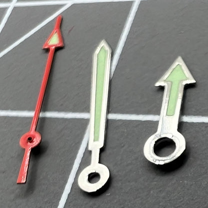 Arrow-shaped green luminous watch hands set for Miyota 2035, 2115, 2105, 2305 movements