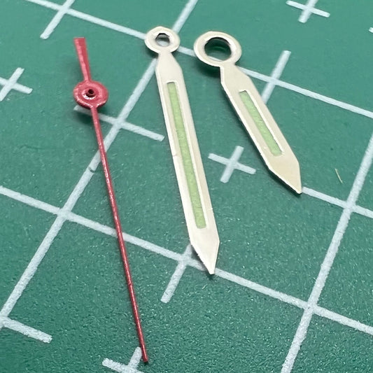 Aiguille de seconde main avec garniture argentée et luminescente verte et rouge pour montres Miyota 2035, 2115, 2105 et 2305