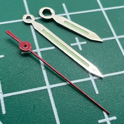 Aiguille de seconde main avec garniture argentée et luminescente verte et rouge pour montres Miyota 2035, 2115, 2105 et 2305