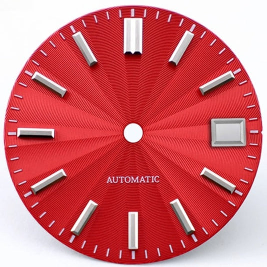 Red 28.5mm Microgroove watch dial for NH35 NH36 NH38 movement, precise fit for modification.