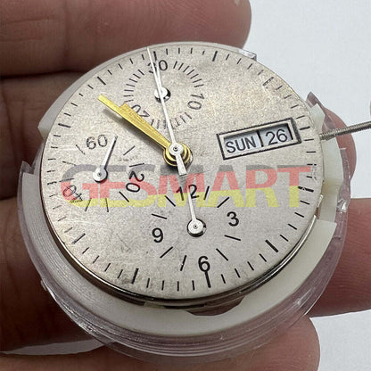 New China SHANGHAI 7750 watch accessory with automatic mechanical movement, day-date display, small second at 9 o'clock