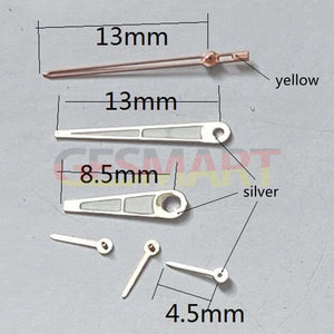 13mm Silver+Yellow Trim Lume Watch Hands for Miyota OS10 OS20 OS22 OS60 OS80