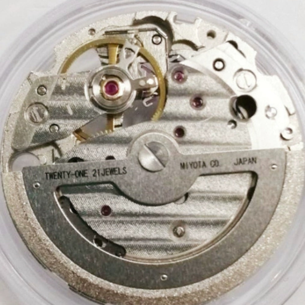 Original Japan Made 8218 automatic watch movement with small second subdial at 4.5, precise timekeeping mechanism.