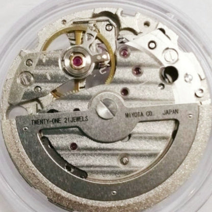 Original Japan Made 8218 automatic watch movement with small second subdial at 4.5, precise timekeeping mechanism.