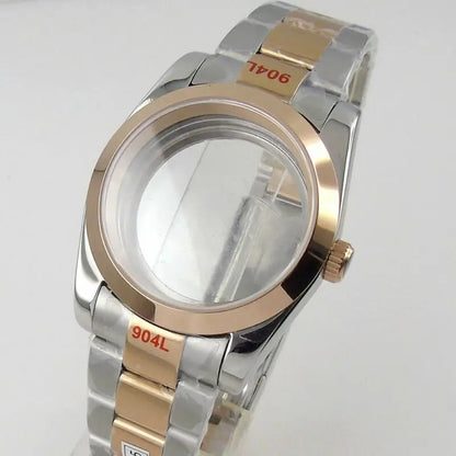 36mm Sapphire Glass Rose Golden Two Tone Watch Case fit NH35 NH36 NH38
