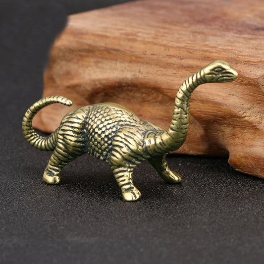 Solid copper vintage dinosaur figurine, hand-carved bronze model for watch accessory display.
