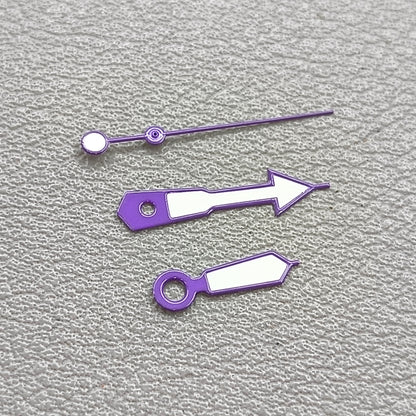 2 Sets Green Lume Purple Trim White Painted Watch Hands for NH35 NH36 7S26