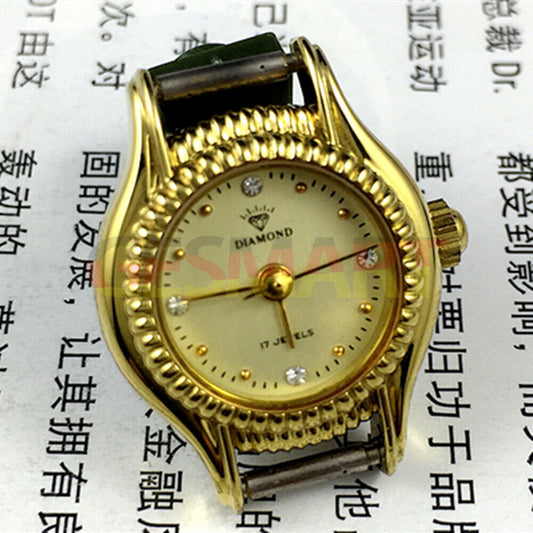 SHANGHAI DIAMOND Montre mécanique manuelle pour femme, cadran jaune 17 juifs, clou doré
