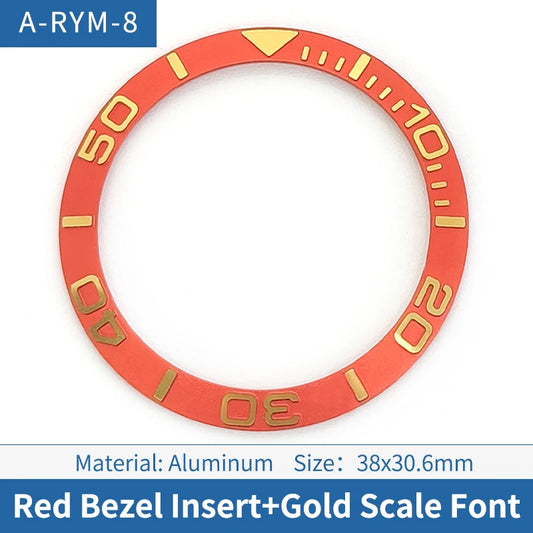 38mm Gold Font Red Sloped Aluminum Watch Bezel For Skx007 Srpd Diving Watch
