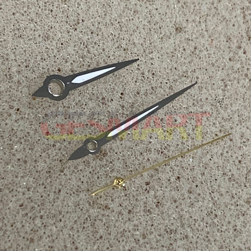 Arrow-shaped silver trim luminous green watch hands for NH35/NH36 movement, perfect for night readability.