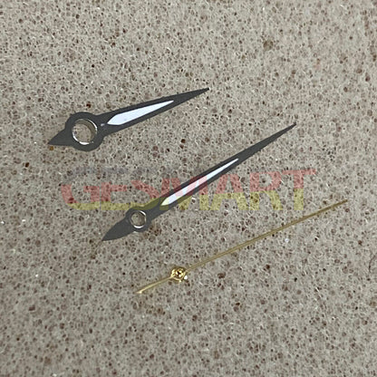Arrow-shaped silver trim luminous green watch hands for NH35/NH36 movement, perfect for night readability.