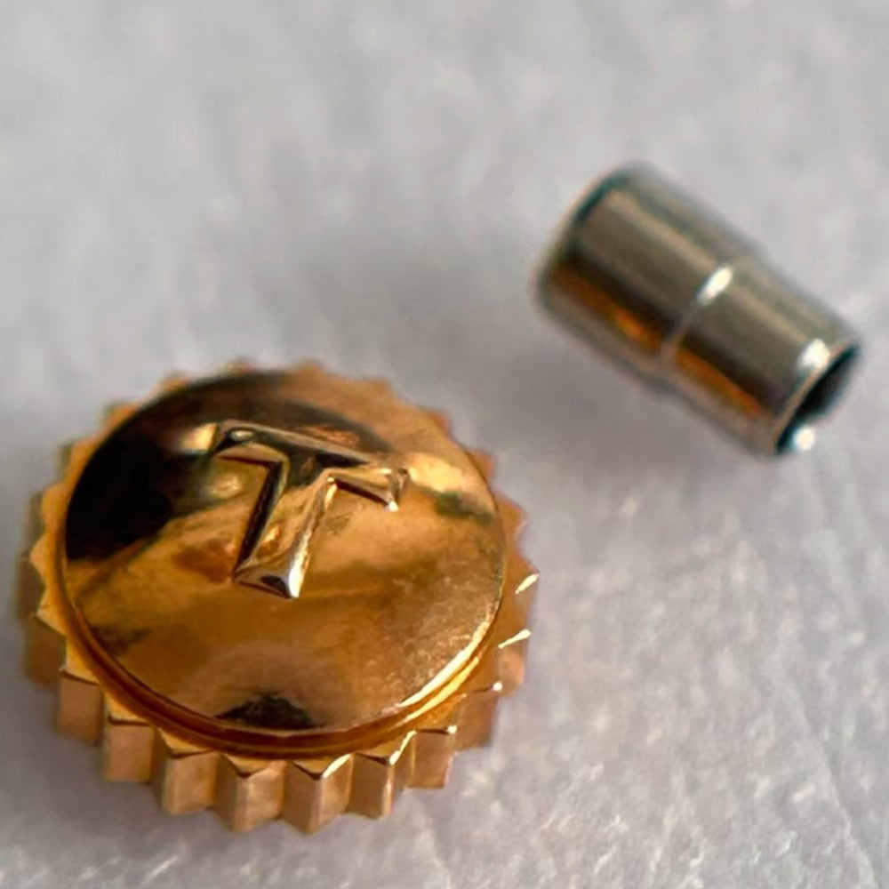 Steel Rose Gold Watch Crown replacement part for Tissot T41, perfect for watch repair and restoration.