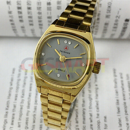 26mm China Made Lady Manual Mechanical Watch, 19 Jewels, Grey Dial with Golden Nail Markers