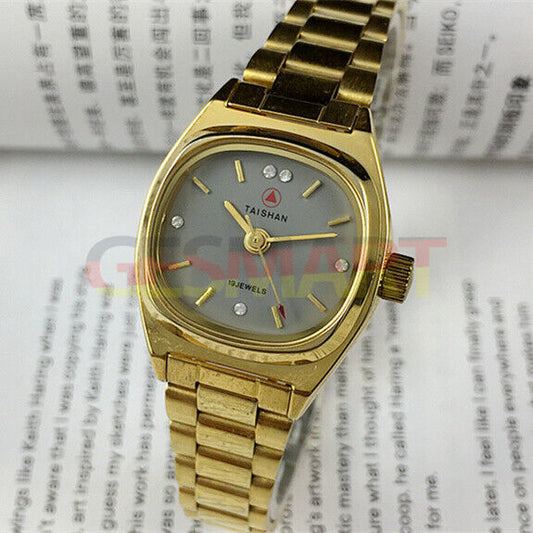 26mm China Made Lady Manual Mechanical Watch, 19 Jewels, Grey Dial with Golden Nail Markers