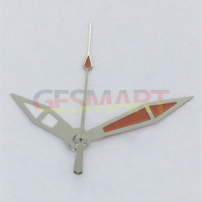 Green lume orange polished watch hands for Asian 8215/2813/8205 movement, precise fit and vibrant color.
