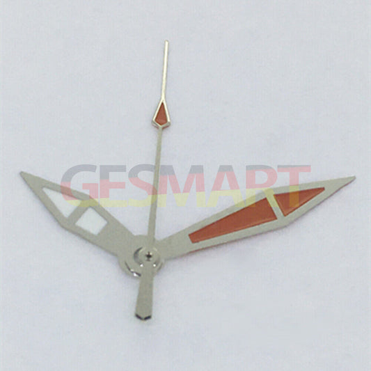 Green lume orange polished watch hands for Asian 8215/2813/8205 movement, precise fit and vibrant color.